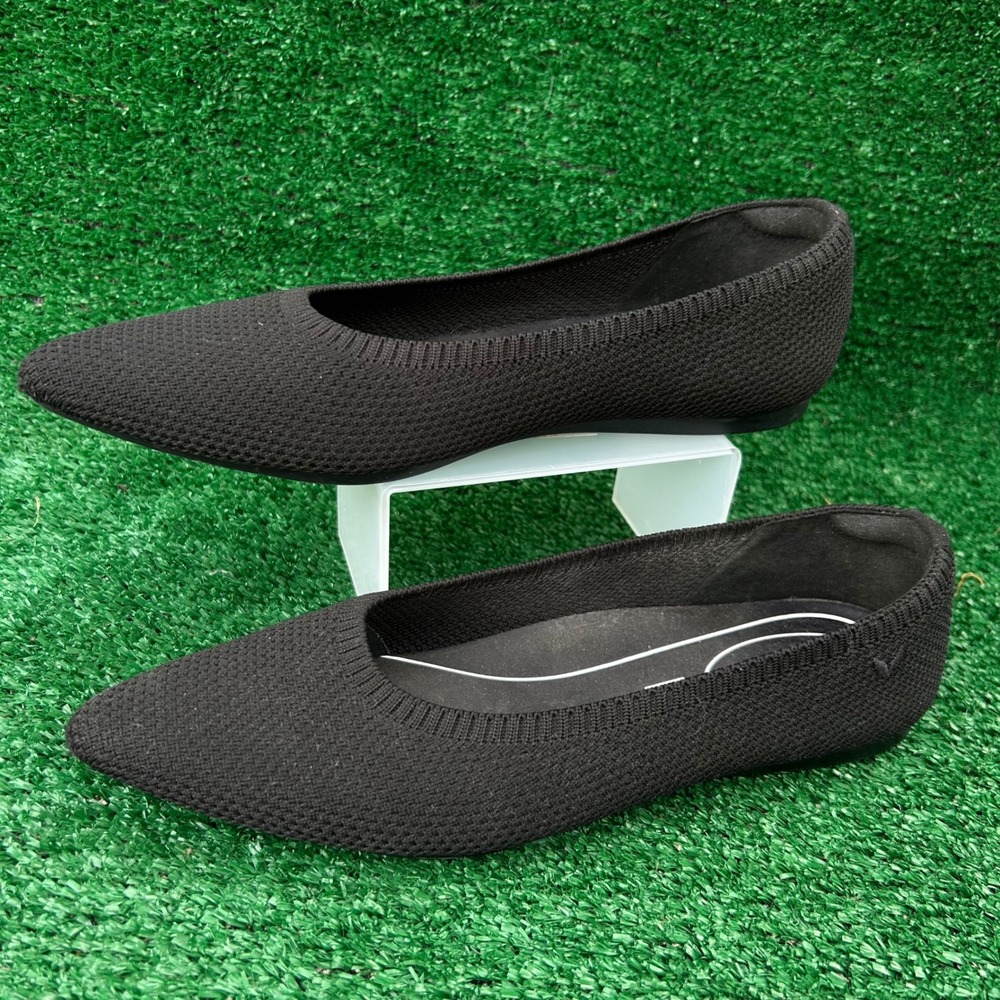 Vivaia Aria 5 Pointed Toe Ballet Flats Black Water Resistant Knit Shoes EU 37.5